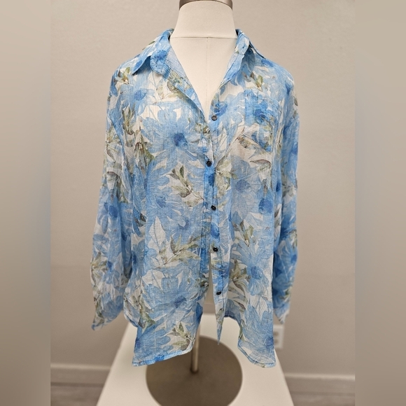 POL Button Down Long Balloon Sleeve Floral Print Top - Picture 5 of 9